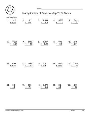 Some of the worksheets displayed are decimal multiplication 1, decimal multiplication 1, decimal multiplication, decimal multiplication patterns, decimals work, multiplying decimals. 16 MATH WORKSHEET DECIMAL MULTIPLICATION
