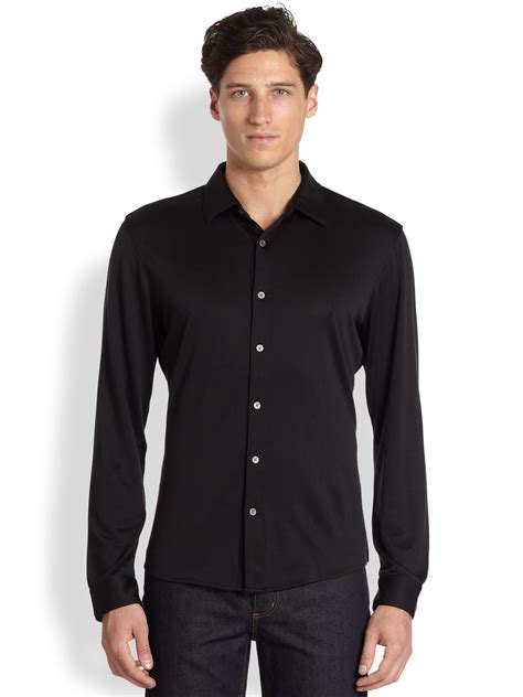 Michael Kors Silk Jersey Knit Shirt In Black For Men Lyst
