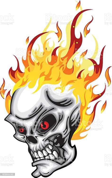 Skull Head On Fire Red Eye With Flames Stock Vector Art