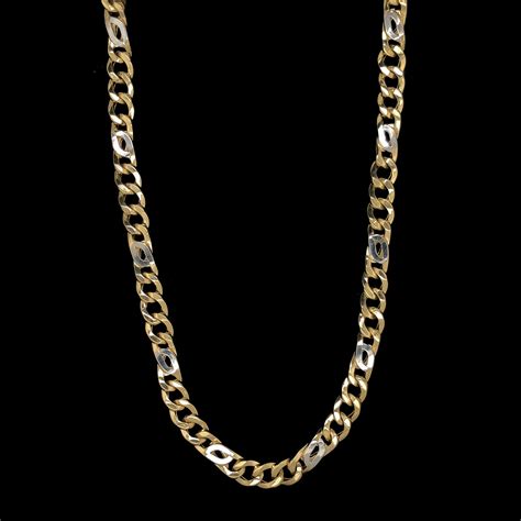 Semi Solid 18k Two Tone Gold Figaro Larga Chain Necklace 7mm 22