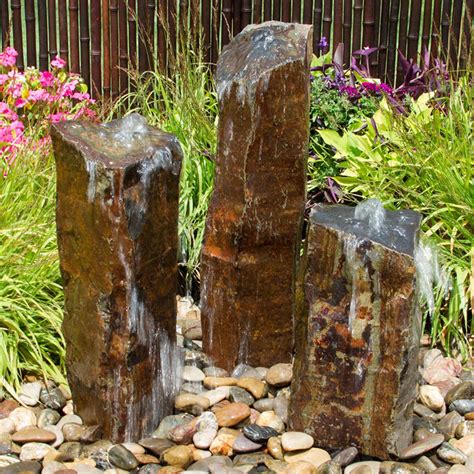 Triple Basalt Stone Column Fountains In 2020 Fountains Backyard
