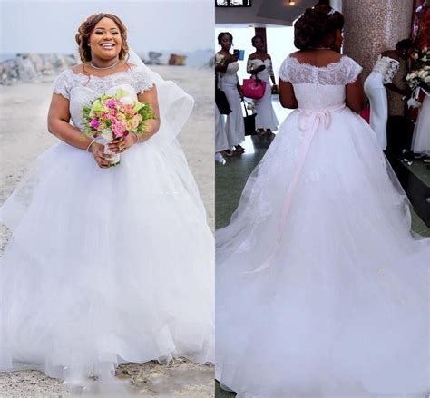 African Plus Size Wedding Dresses Cap Sleeve 2017 Modest Sheer