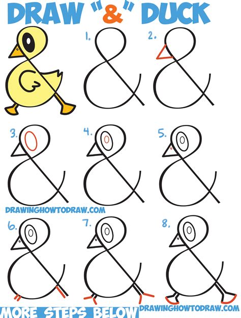 How To Draw A Cute Cartoon Duck From Ampersand Symbol Easy Step By