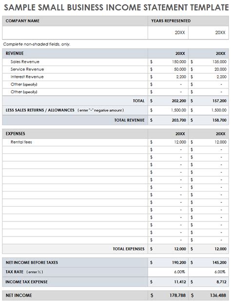 Small Business Income Statement Templates Smartsheet