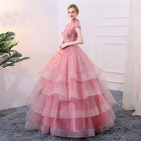 100real Pink Butterfly Princess Belle Cartoon Cosplay Ball Gown Medieval Dress Court