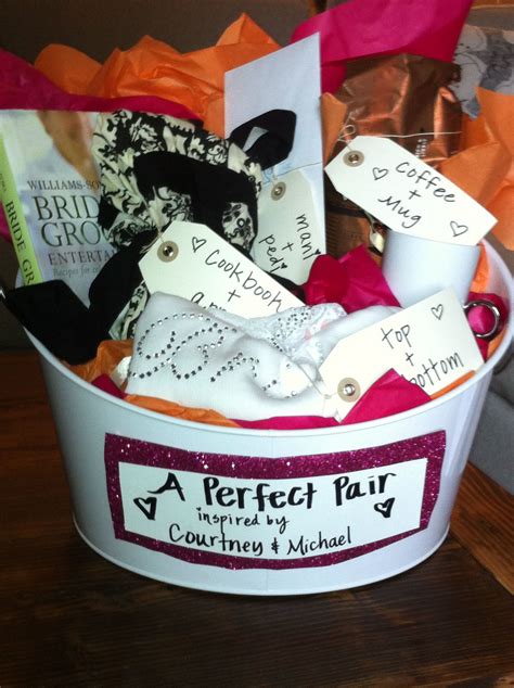 Choose prudently and give them a gift they will always remember. Bridal Shower Gift - perfect pairs basket. All the gifts ...