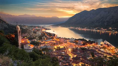 Lovely Coastal Town Of Kotor In Montenegro Mountain Town Sunset