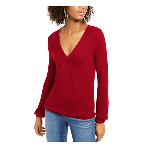 Inc Inc Womens Red Long Sleeve V Neck Top Size L