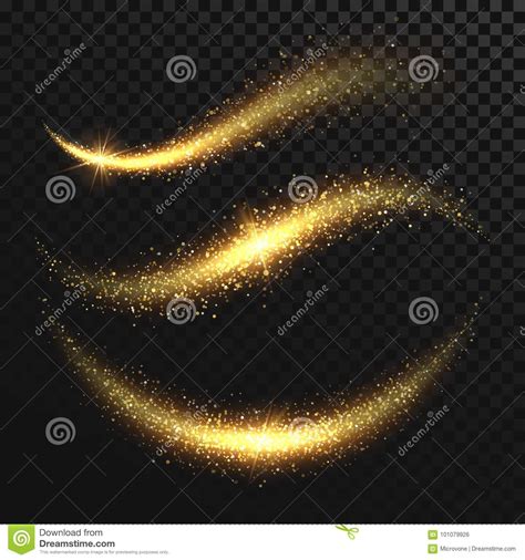 Golden Glittering Dust Tails Shimmering Gold Waves With Sparkles