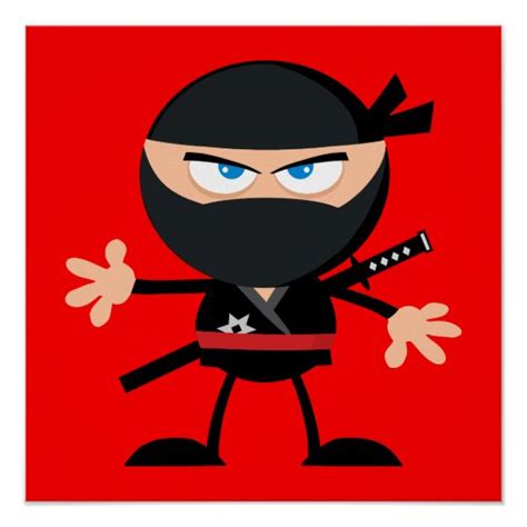Cartoon Ninja Warrior Red Poster Uk