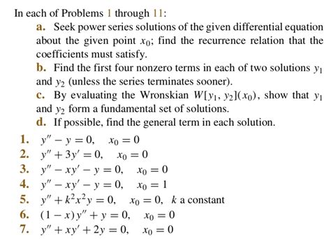 solved in each of problems 1 through h a seek power series solutions of the given differential