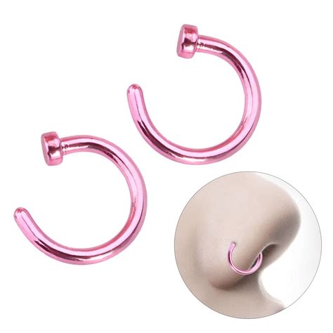 Pcs Unisex Surgical Titanium Steel Open Nose Ring Hoop Nose Piercing Stud Mm Pink