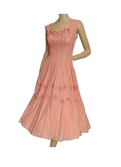 Vintage 1950s Party Dress Lace Pink Wedding Gown Fit And