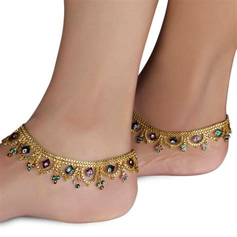 Designer Indian Gold Plated Beaded Stone Studded Payal Anklets Anklet