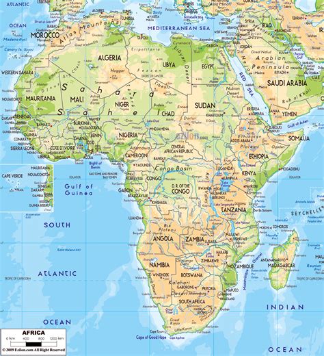 Large Physical Map Of Africa With Major Roads Capitals And Major
