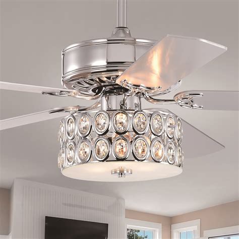 Flush Mount Ceiling Fan With Crystal Light Shelly Lighting