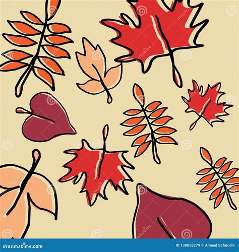 Cute Hand Drawn Autumn Pattern Seamless With Colorful Seasonal Leaves