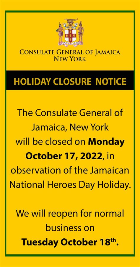 consulate general of jamaica new york on linkedin officeclosure holiday jamaica