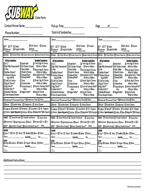 Subway Order Form Fill Online Printable Fillable Blank Pdffiller Gambaran