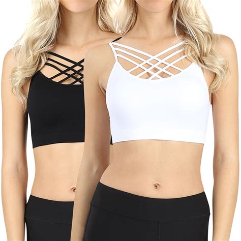 womens comfort seamless crisscross front strappy bralette sports bra top with removable pads s