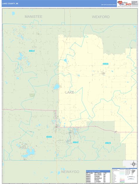 Lake County Mi Zip Code Wall Map Basic Style By Marketmaps