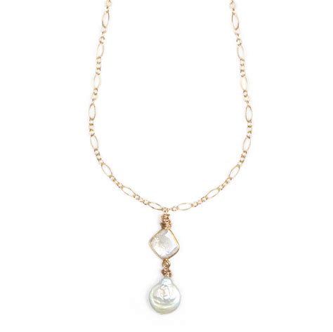 Pearl Diamond Slice K Gold Filled Filigree Necklace Bloom Jewelry