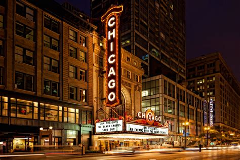 Chicago Usa Theater Illuminated City Night Wallpapers Hd Desktop