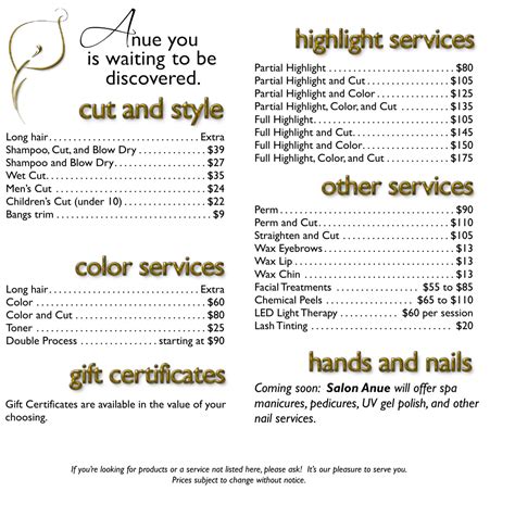 Welcome to the salon services facebook page! Beauty Salons Services List