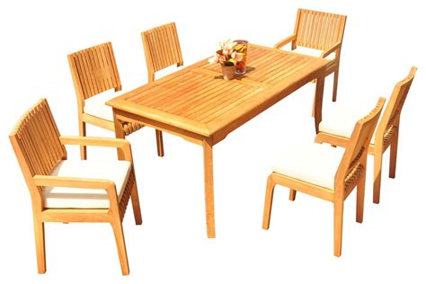 7 Piece Outdoor Patio Teak Dining Set 71 Rectangle Table And 6 Maldives