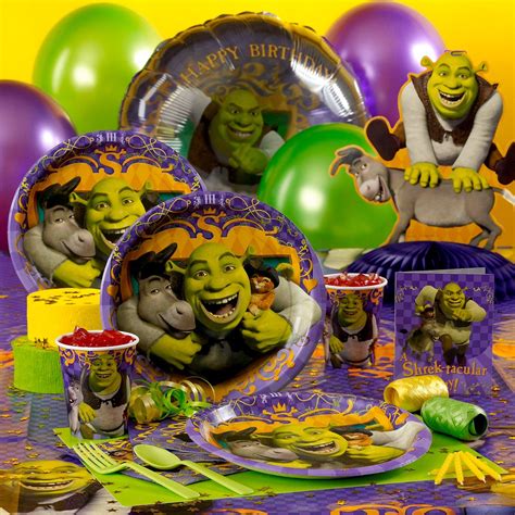 / the shrek party favor box contains several great items, including shrek stickers, a blowout, a bouncing ball, a bag of pop rocks candy, and glow putty in a striped box. Shrek the Third Party Supplies | Kids themed birthday ...