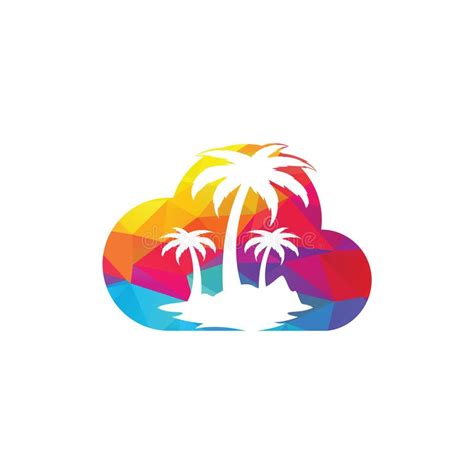 Tropical Beach And Palm Tree Logo Design Stock Vector Illustration