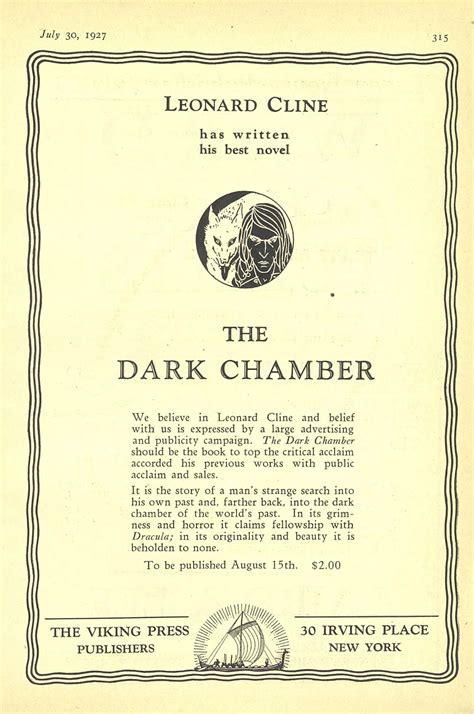 Leonard Cline The Viking Press Advertisement For The Dark Chamber