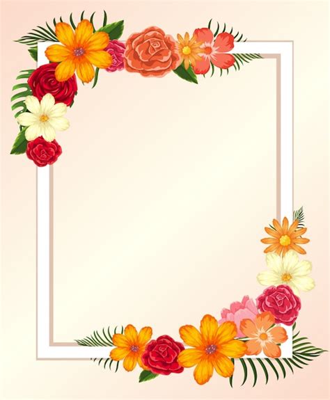 Plantilla De Marco Con Coloridas Flores Y Hojas Vector Premium