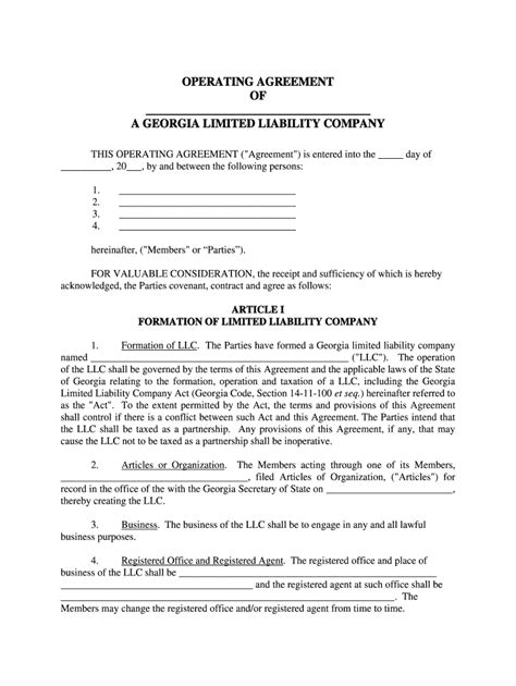 Georgia Limited Liability Company Llc Operating Agreement Pdffiller