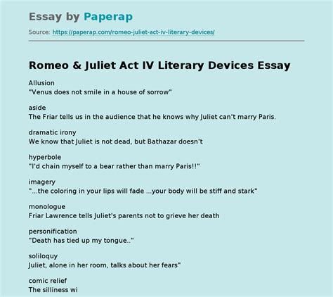 Romeo And Juliet Act Iv Literary Devices Free Essay Example