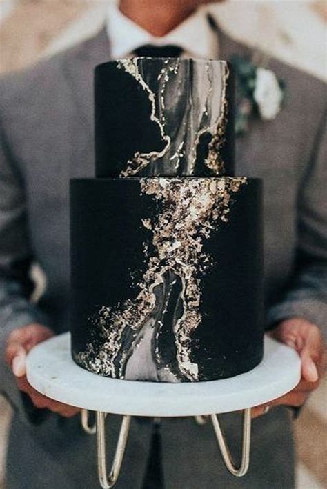 Use a cardboard cake round under your cake. black white and gold marble wedding cake ideas ...