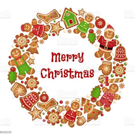 Thank you for visiting my shop! Holiday Wreath Frame Of Christmas Cookies Stock Illustration - Download Image Now - iStock