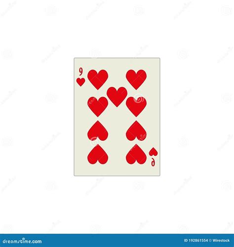 Illustration Of Nine Of Hearts Playing Card Isolated On A White