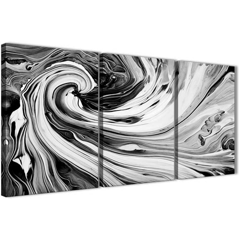 Black White Grey Swirls Modern Abstract Canvas Wall Art