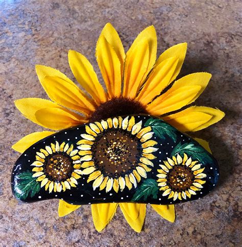 Hand Painted Rock Sunflower Love From Inspirationrocks4u Etsy