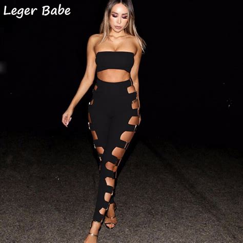 Leger Babe Hl 2018 New Arrivals Cut Out Side Strapless Crop Top And Pants Bandage 2 Two Piece