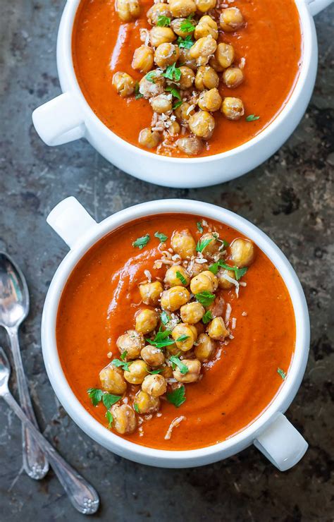 Instant Pot Creamy Tomato Soup With Crispy Parmesan Chickpeas Peas