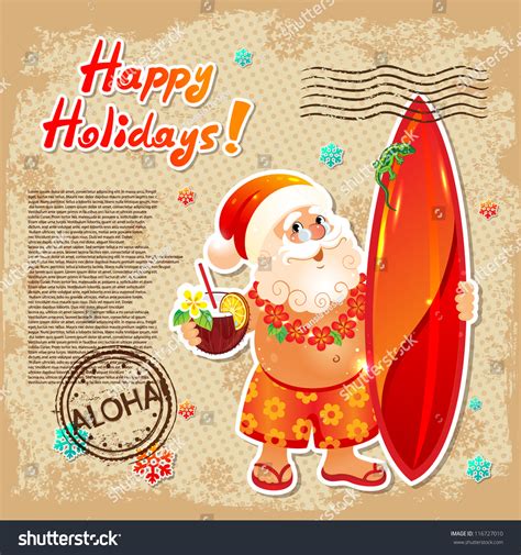 Funny Postcard With Cartoon Santa Claus On Vacation Stock Vector