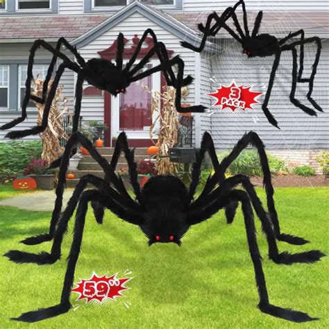 HALLOWEEN GIANT SPIDER Decorations 3 PACK Realistic Halloween Spider