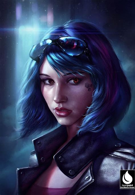 A Woman With Blue Hair And Goggles
