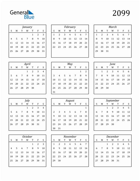 Free 2099 Calendars In Pdf Word Excel
