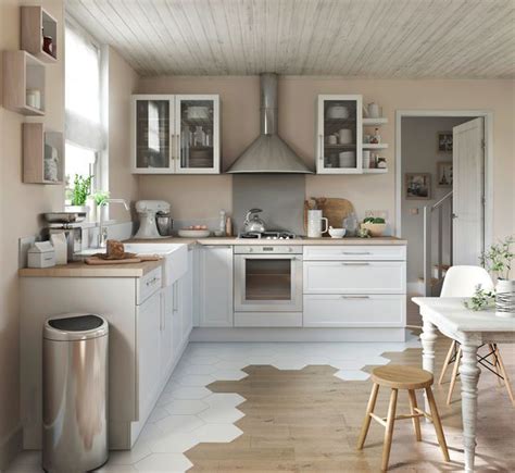 Cuisine design avec murs bétonnés et mobilier gris marbré. Idée relooking cuisine - Cuisine Fog Cooke & Lewis, caissons en panneaux de particule surfacé ...