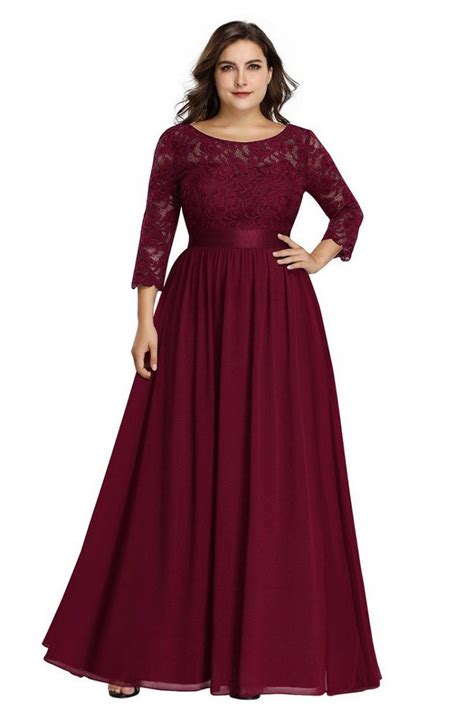 Burgundy Plus Size Long Bridesmaid Dress With Lace Sleeves 6848