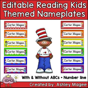 reading kids themed editable  plates desk plates  tags   magee