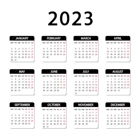 Calendário De 2023 Anos A Semana Começa Na Segunda Feira Modelo De